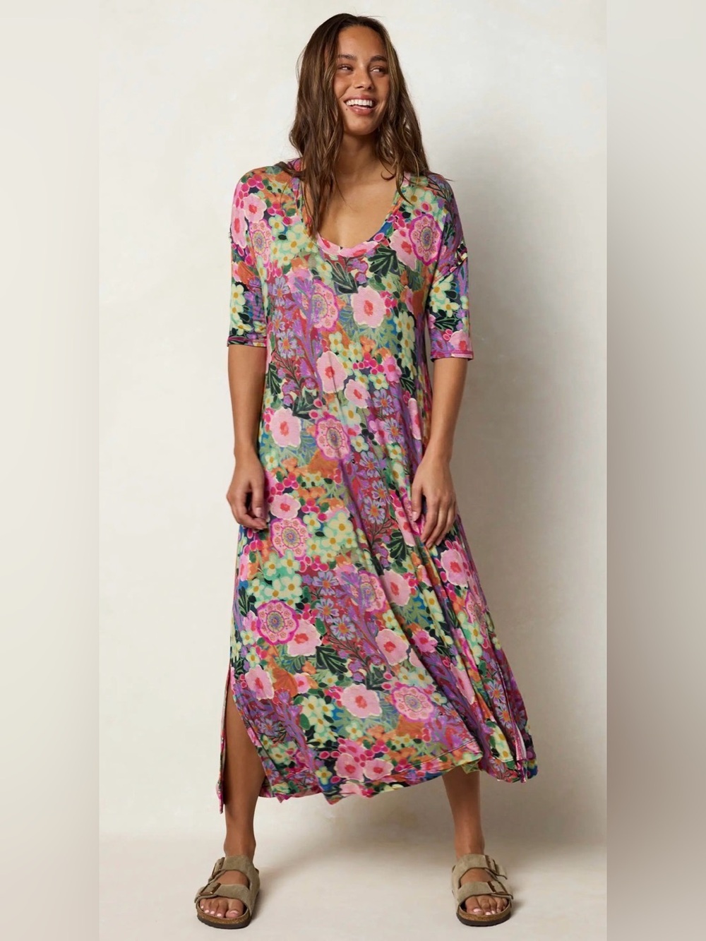 NWT Natural Life All Day Buttersoft Floral Tee Dress Sz XL Stretch
